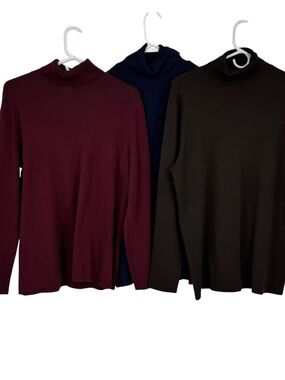 Chico’s Lot of 3 Size 3 (Reg 16) Knit Rayon/Polyester Turtleneck Sweaters